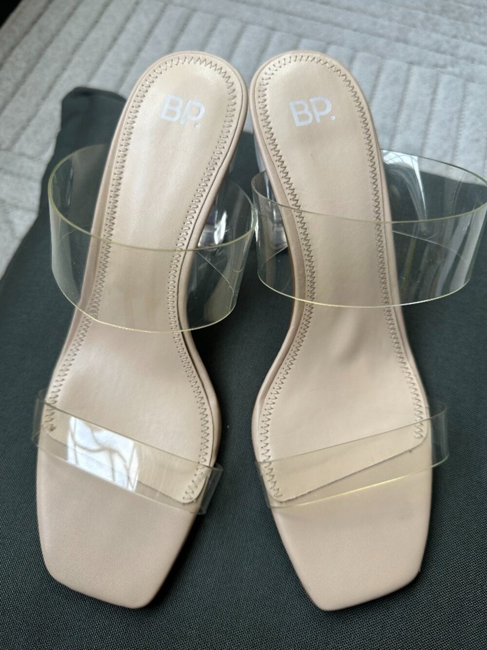 BP Clear Double Strap Block Heel Sandals Nude Size 9M